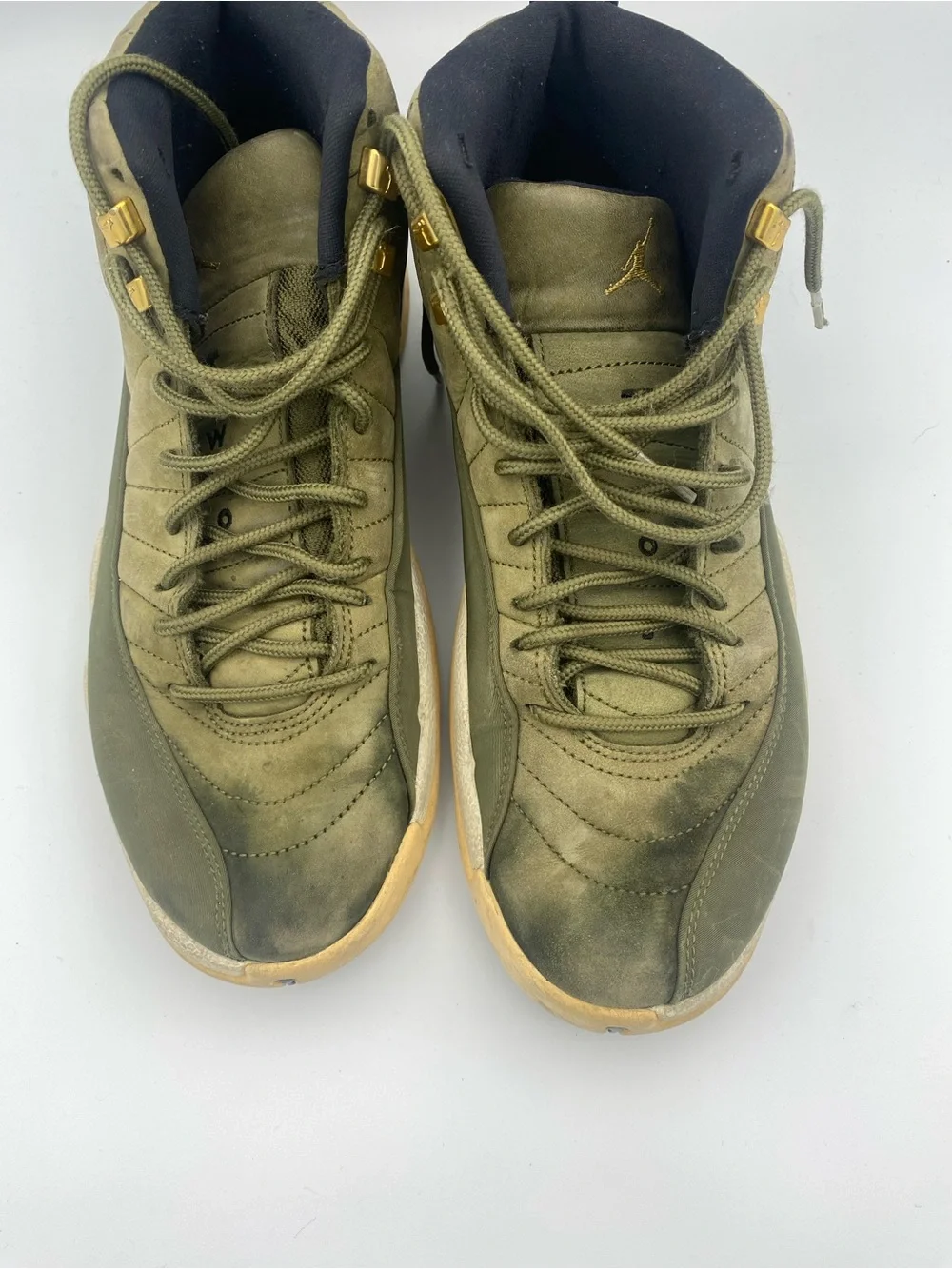 Jordan Men’s Olive Green and Black High-Top Sneakers with Gold Accents